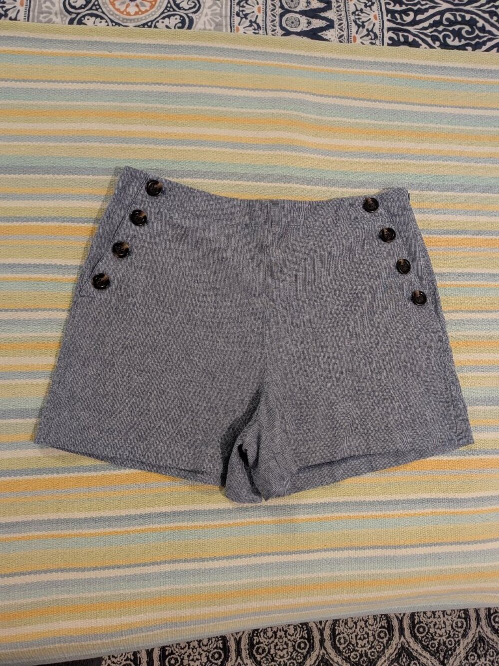 Ann Taylor Size 14 Striped Linen Cotton Sailor Button Shorts Nautical Coastal
